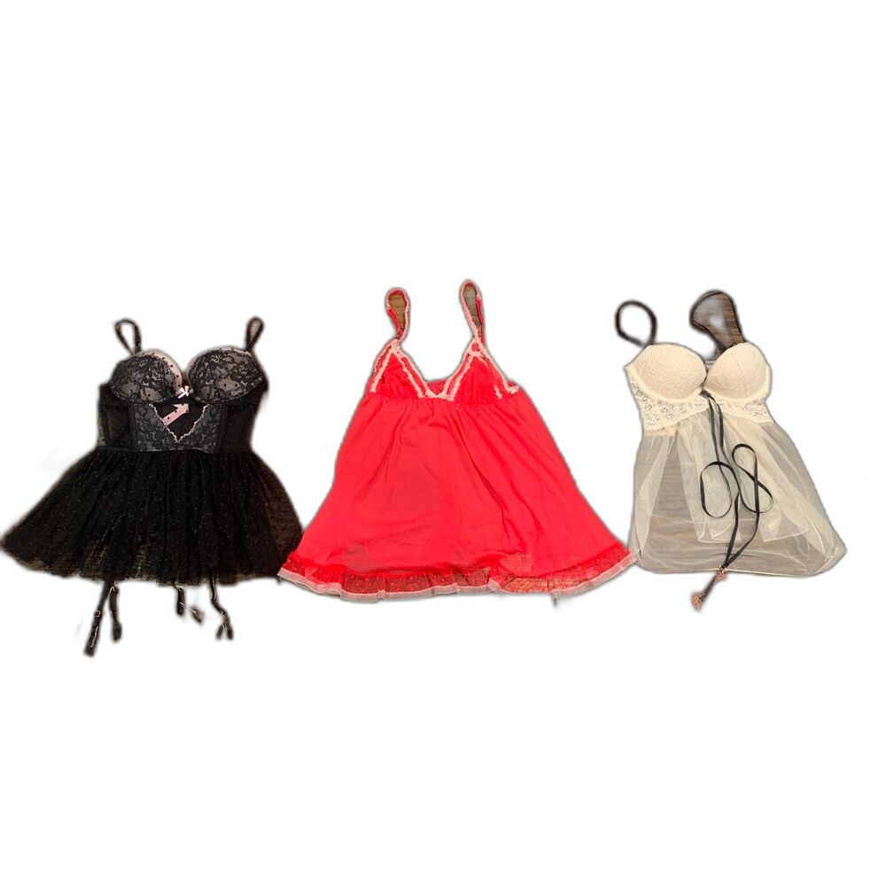 Victoria's Secret Black, Red, and Cream Chemises